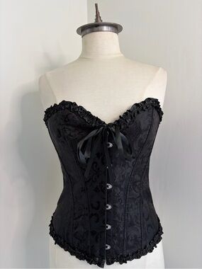 Black Brocade Damask Corset Style Underbust Top SIZE LARGE